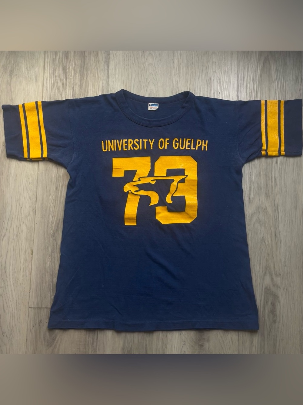 70s Vintage Champion Blue Bar Tag University of Guelph Jersey